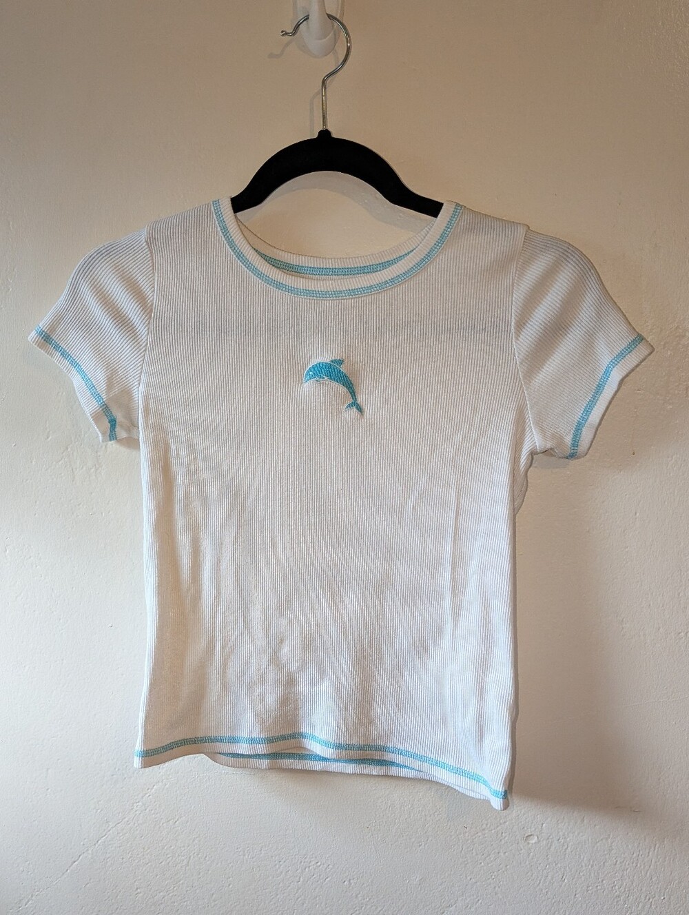 art class White Tee with Aqua Stitching
